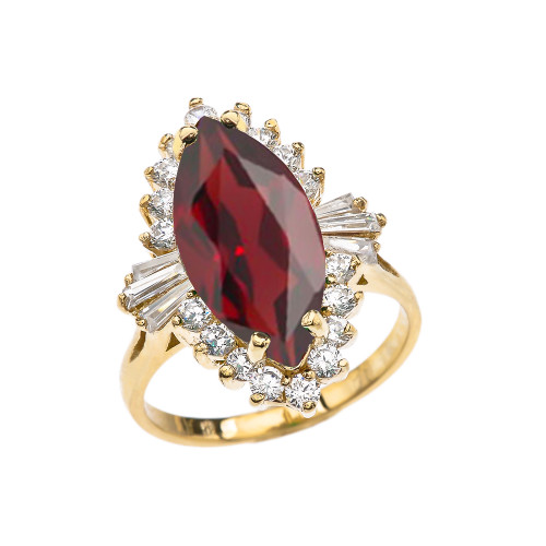 4 Ct CZ Garnet January Birthstone Ballerina Yellow Gold Proposal Ring