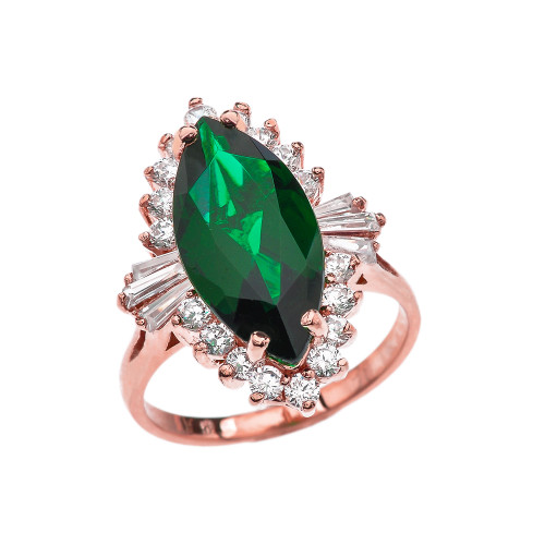 4 Ct CZ Emerald May Birthstone Ballerina Rose Gold Proposal Ring