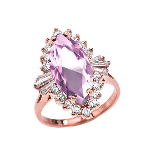 4 Ct CZ Pink October Birthstone Ballerina Rose Gold Proposal Ring