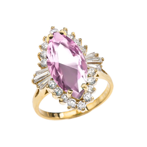 4 Ct CZ Pink October Birthstone Ballerina Yellow Gold Proposal Ring