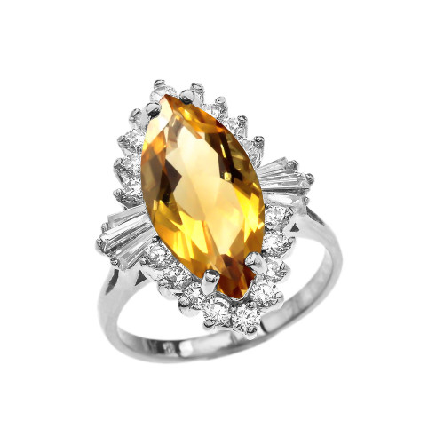 4 Ct CZ Citrine November Birthstone Ballerina White Gold Proposal Ring