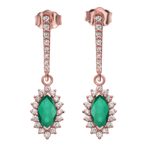 Diamond And May Birthstone LC Emerald Rose Gold Elegant Earrings