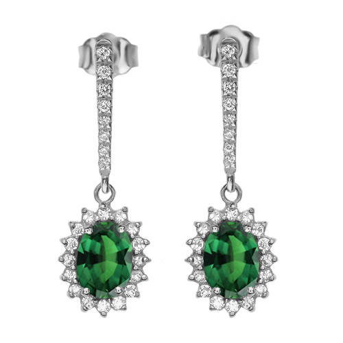Diamond And May Birthstone (LCE) Emerald White Gold Elegant Earrings
