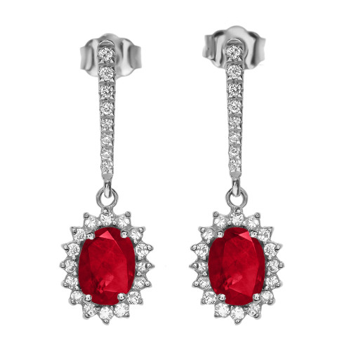 Diamond And July Birthstone Ruby White Gold Elegant Earrings