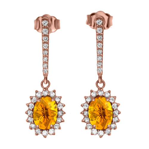 Diamond And Citrine Rose Gold Elegant Earrings