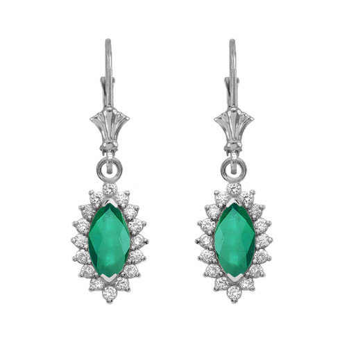 Diamond And Emerald White Gold Dangling Earrings