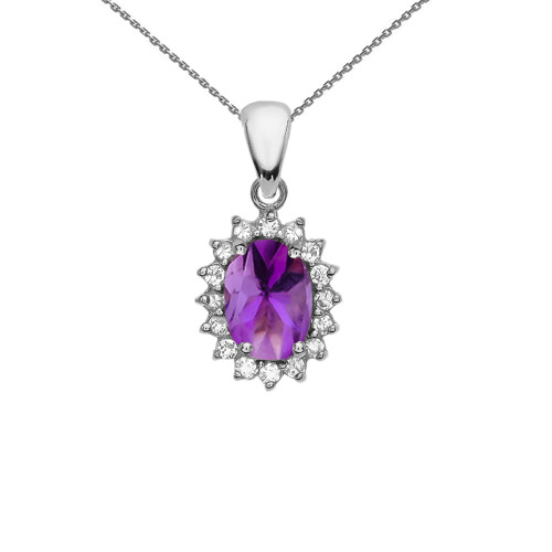 Diamond And Amethyst White Gold Elegant Pendant Necklace