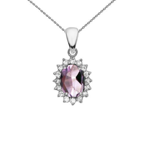 Diamond And June Birthstone CZ Alexandrite White Gold Elegant Pendant Necklace