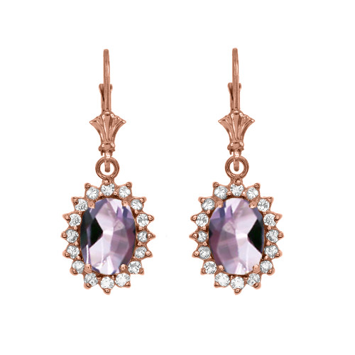 Diamond And June Birthstone CZ Alexandrite Rose Gold Dangling Earrings