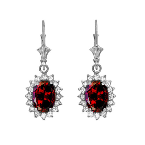 Diamond And Garnet White Gold Dangling Earrings