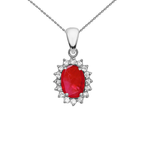 Diamond And July Birthstone Ruby White Gold Elegant Pendant Necklace