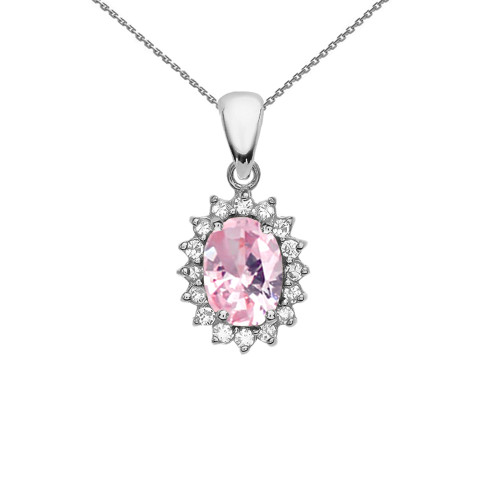 Diamond And October Birthstone Pink CZ White Gold Elegant Pendant Necklace