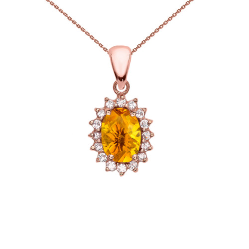 Diamond And Citrine Rose Gold Elegant Pendant Necklace
