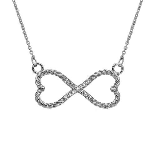 Diamond Double Heart Infinity Rope White Gold Necklace