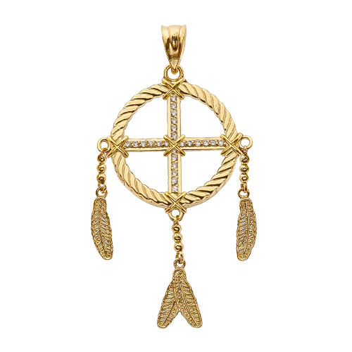 Dream Catcher Yellow Gold And Cubic Zirconia Pendant Necklace