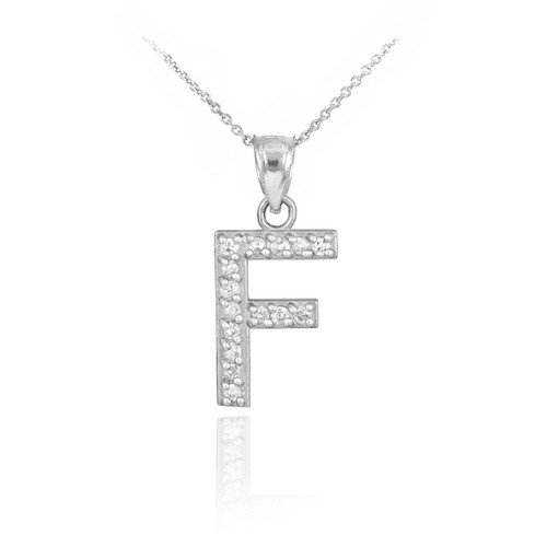 White Gold Letter "F" Diamond Initial Pendant Necklace