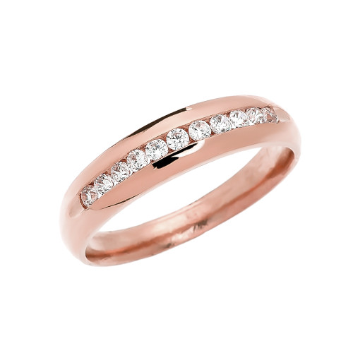 Diamond Channel-Set Rose Gold Men's Wedding Ring