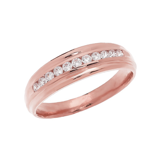 Channel-Set Diamond Rose Gold Men's Wedding Ring