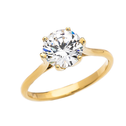 3 Carat CZ Engagement and Proposal Solitaire Yellow Gold Ring