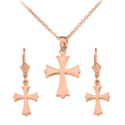14K Rose Gold Roman Catholic Necklace Earring Set