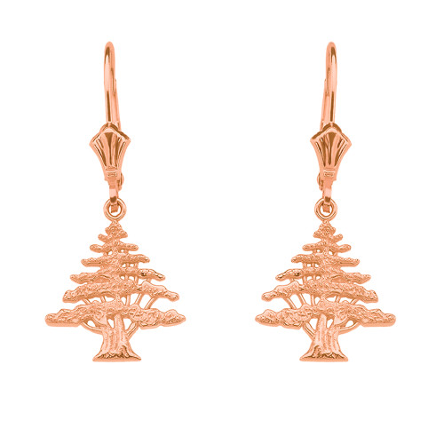 14K Rose Gold Lebanese Cedar Tree Earrings