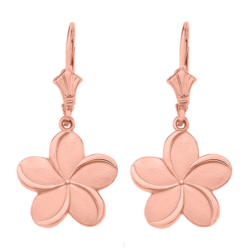 14K Rose Gold Hawaiian Plumeria Flower Earrings
