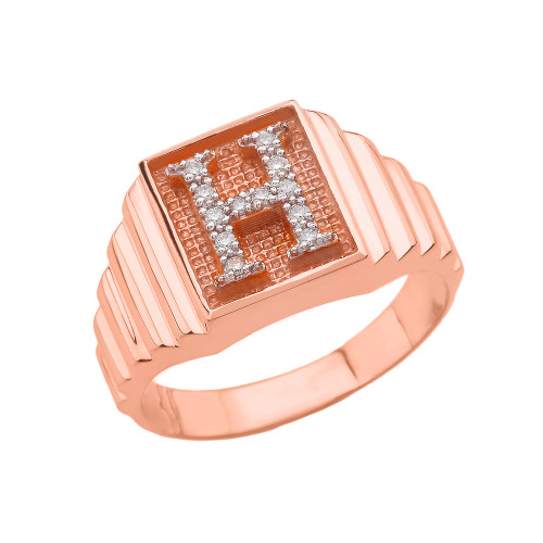 Rose Gold Diamond Initial H  Ring