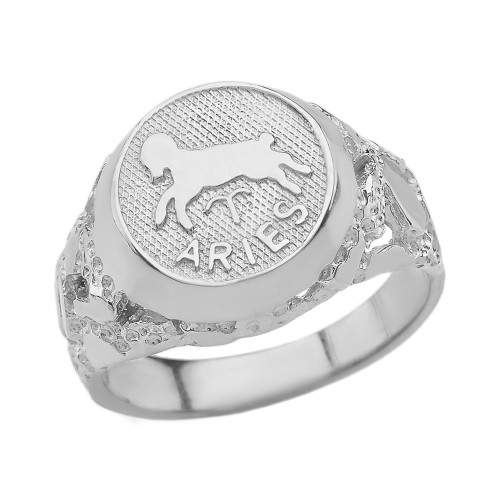 Sterling Silver Aries Zodiac Sign Nugget Ring