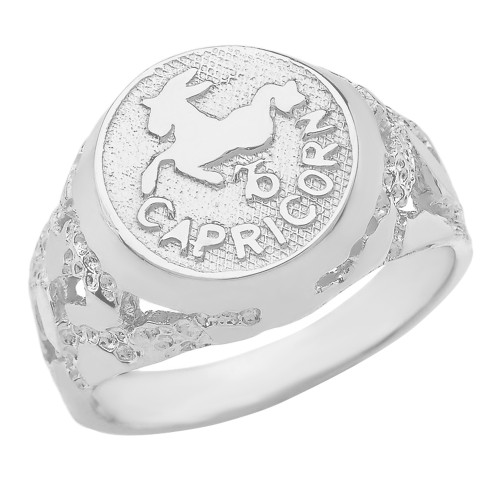 Sterling Silver Capricorn Zodiac Sign Nugget Ring