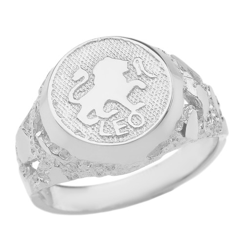 White Gold Leo Zodiac Sign Nugget Ring