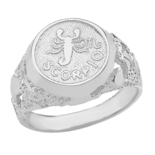 White Gold Scorpio Zodiac Sign Nugget Ring