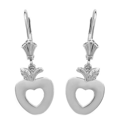 14K White Gold Apple Heart Earrings