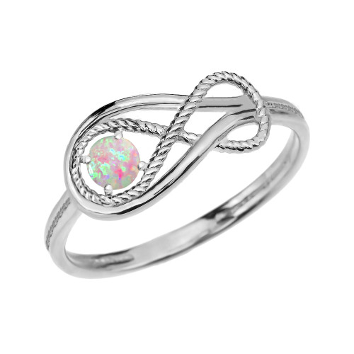 October Birthstone Opal Rope Infinity White Gold Ring