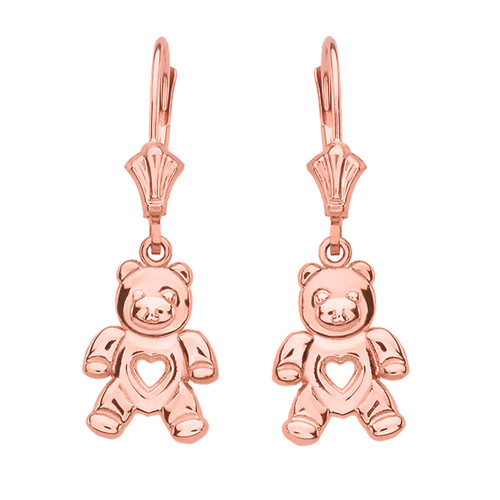 14K Rose Gold Love Bear Earrings