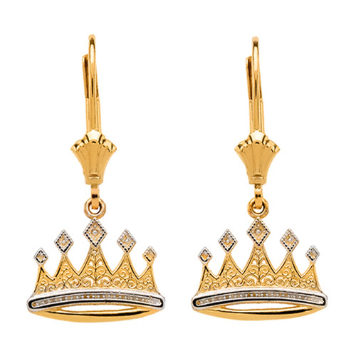 14K Yellow Gold Royal Crown Earrings