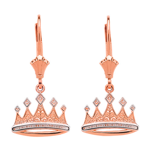 14K Rose Gold  Royal Crown Earrings