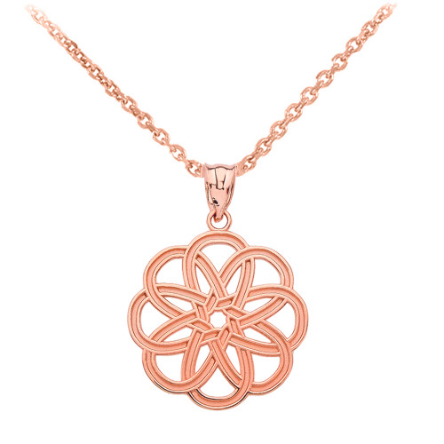 Rose Gold Celtic Knot Round Flower Pendant Necklace