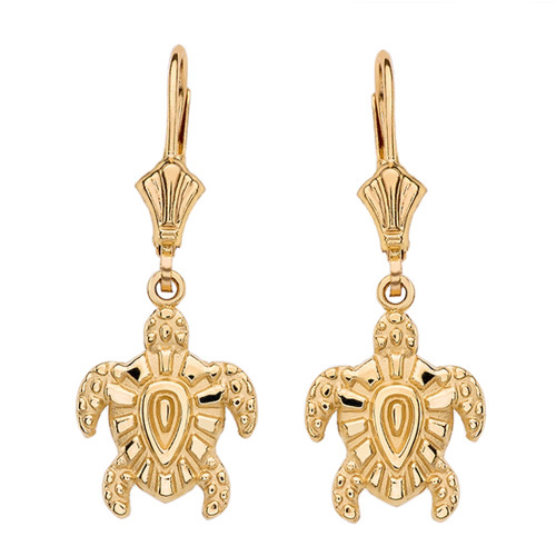 14K Yellow Gold Tribal Hawaiian Turtle  Earrings