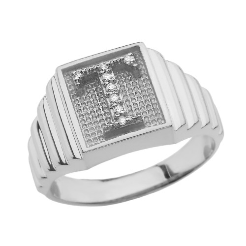 Sterling Silver Diamond Initial T Ring