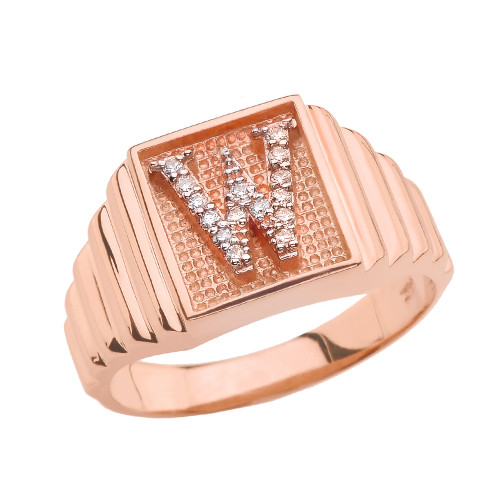 Rose Gold Diamond Initial W Ring