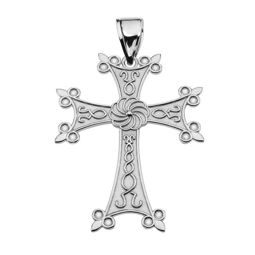 Eternity Armenian Cross "Khachkar" White Gold Pendant Necklace (Medium)