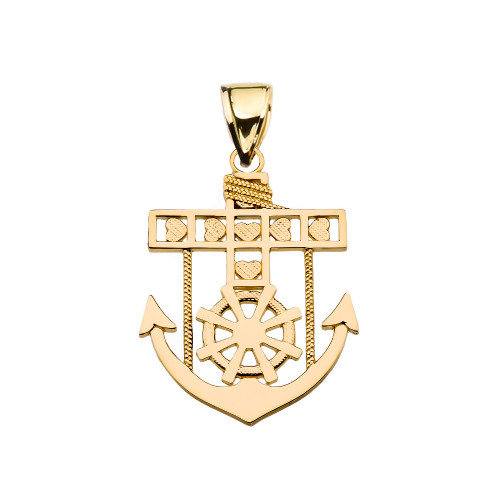 Yellow Gold Mariner Anchor Pendant Necklace