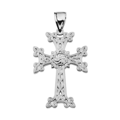 Eternity "Khachkar" Armenian Cross White Gold Pendant Necklace (Medium)