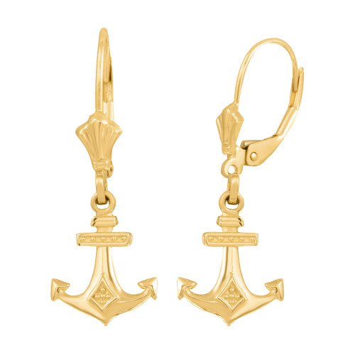 14K Yellow Gold Anchor Nautical Earring Set