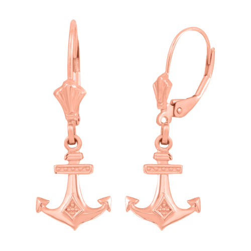 14K Rose Gold Anchor Nautical Earring Set