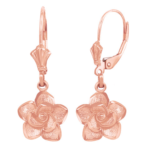 14K Rose  Gold Rose Flower Diamond Cut Earring Set