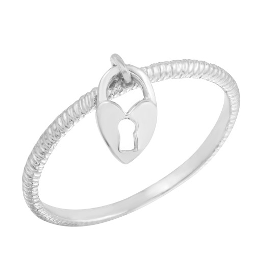 White Gold Love Lock Dangle Women's Rope Ring