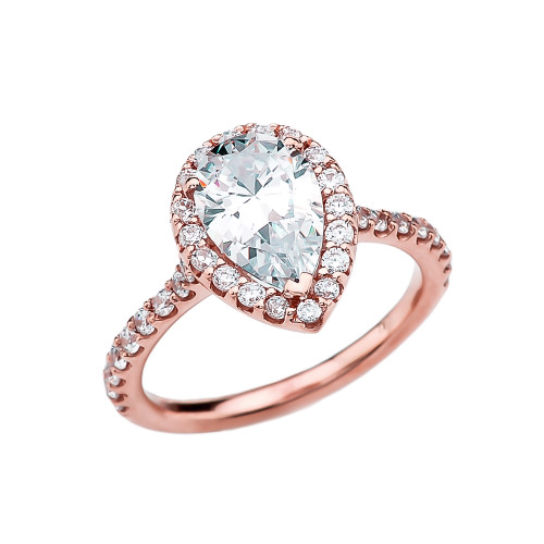 3 Carat Cubic Zirconia Pear Shape Solitaire Elegant Rose Gold Engagement Proposal Ring