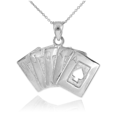 White Gold Poker Royal Flush Pendant Necklace