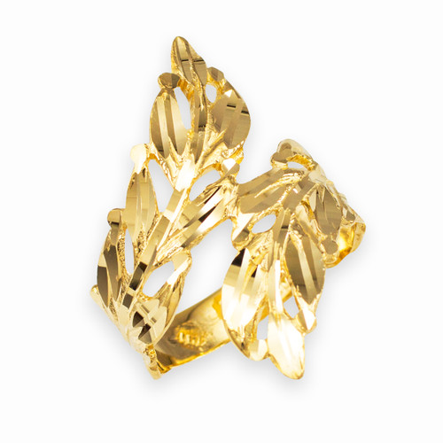 Gold Diamond Cut Laurel Wreath Leaf Ring